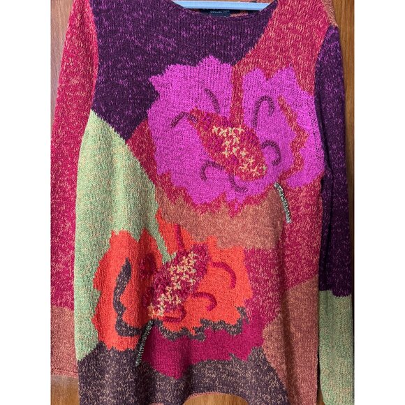 Crazy Horse Collection Womens Floral Knit Sweater Size L Multicolor Acrylic Blen - Picture 3 of 7
